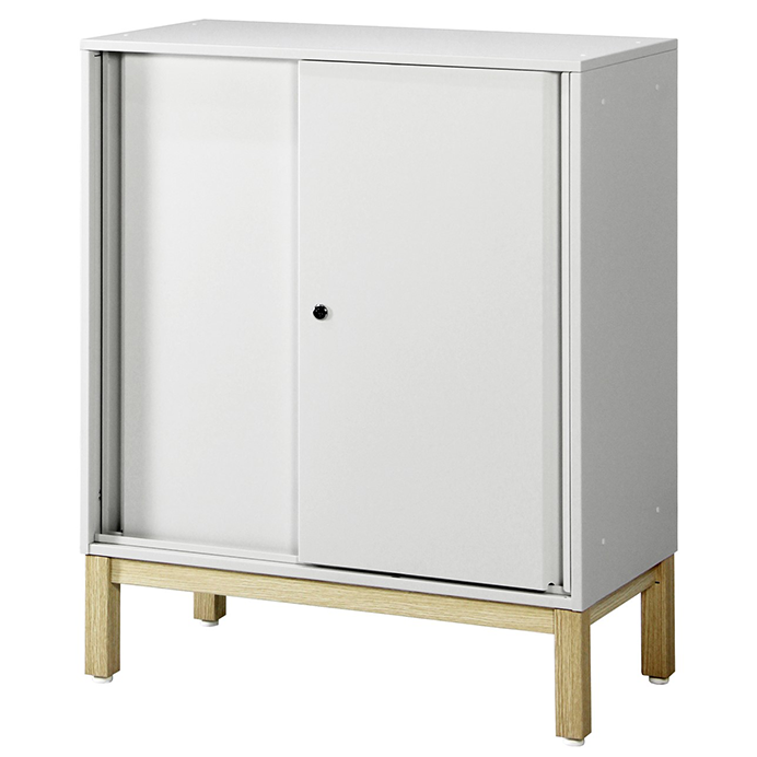 PREDONA スチール引違い扉書庫 2段 脚付き